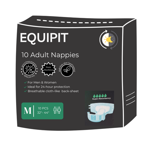Equipit medium adult nappies, box of 3 packs, 30 continence briefs