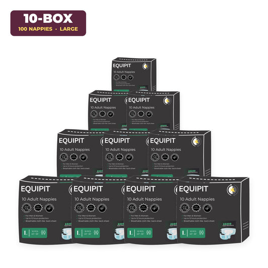Large Adult Nappies, Box of 10 Packs (100 Nappies)