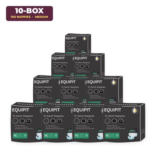 Medium Adult Nappies, Box of 10 Packs (100 Nappies)
